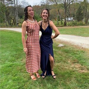 Draped Charmeuse V-Neck Tank Sheath Bridesmaid Dress with Slit in Steel Blue